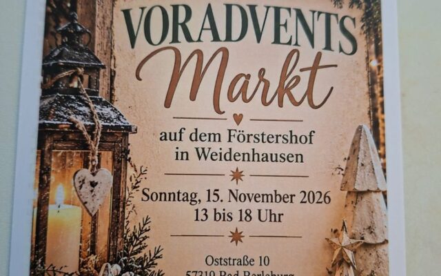 Plakat zum Voradventsmarkt auf dem Förstershof am 15. November 2026