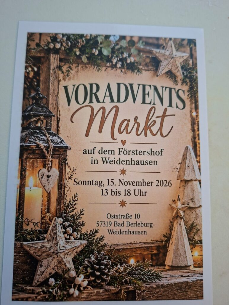 Plakat zum Voradventsmarkt auf dem Förstershof am 15. November 2026